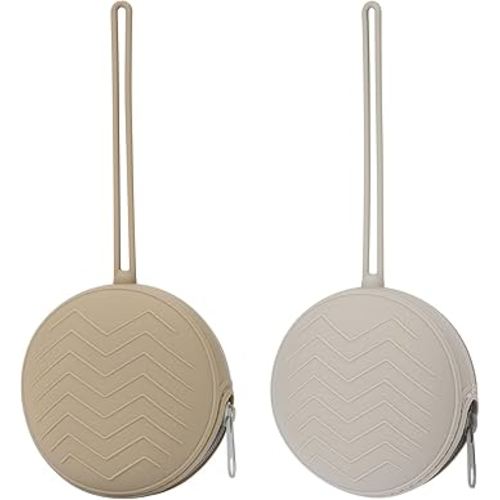 2-Pack Silicone Pacifier Holder Case - BPA-Free Pacifier Holder Pouch for Baby Boys & Girls- Portable & Dishwasher Safe Soother Container for On-The-Go Use (Sand/Light Grey)