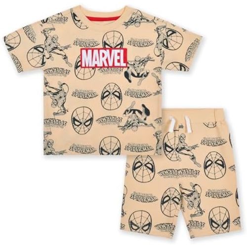 Marvel Spider-Man Boys 2 Piece French Terry Short Sleeve T-Shirt and Shorts Set for Toddler and Big Kids
