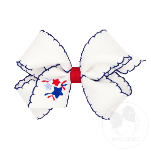 Medium Grosgrain Hair Bow with Moonstitch Edge and Patriotic Firework Embroidery - FIREWORKS | Wee Ones Hair Bows & Accessories