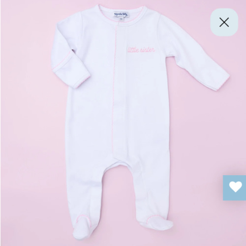 Magnolia Baby Girl Little Sister Embroidered Footie