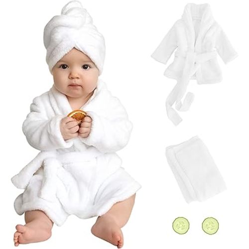 Newborn Photography Prop Bathrobe Baby Photo Props Bathrobe Outfits Infant Bath Robe Bath Towel Sets for Boy Girl Newborn Photography Outfits Spa Salon Baby Photoshoot Props 6-13 Months (Large, White)