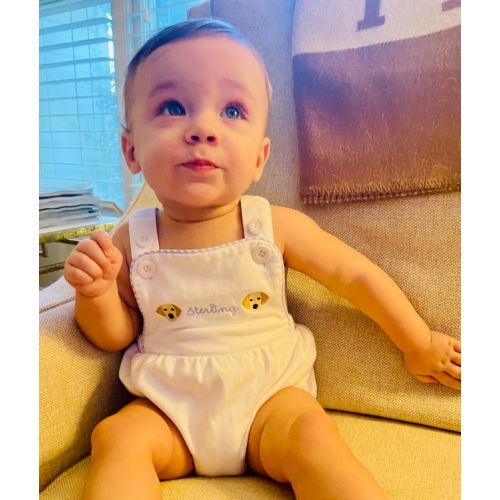 Embroidered Puppy sunsuit,Personalized dog bubble,baby boy puppy outfit,boy girl puppy outfit,toddler,baby shower gift,custom baby outfit