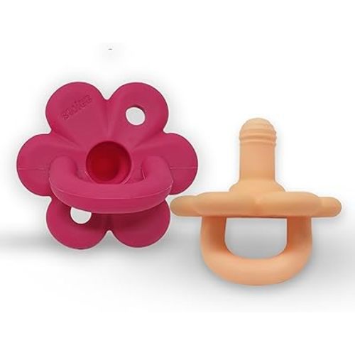 Swigg Soother Silicone Pacifier Teether with 2 Large Air Holes for Added Safety,BPA Free and Collapsible Handle for Girls,Ages 3 Months & Up,Orthodontic Pacifier 1 Piece,Pack of 2 Rose Red & Apricot