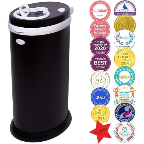 Ubbi Steel Diaper Pail, Odor Locking, No Special Bag Required, Award-Winning, Registry Must-Have, Matte Black