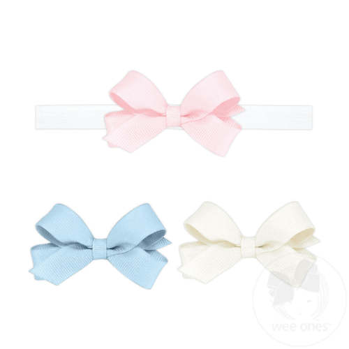GIFT PACK! Three Tiny Grosgrain Hair Bows and One Add-A-Bow Band - PPK,MIB,OFW / NEWBORN (0-6 MONTHS) | Wee Ones Hair Bows & Accessories