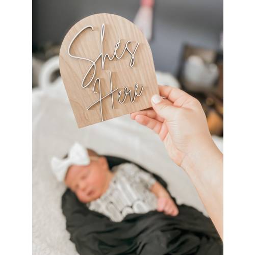 Reversible He's Here She's Here Wooden Sign Gender Reveal It's A Girl It's a Boy Photo Prop Surprise