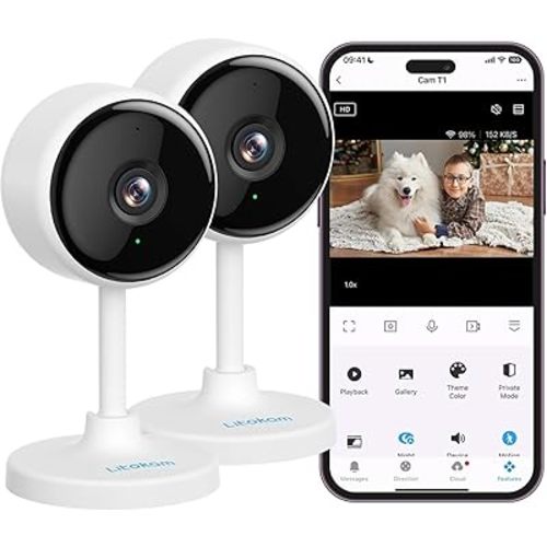 Litokam 2K Indoor Security Camera for Pet/Elder/Baby Monitor, Little elf Home WiFi Camera Motion Detection with Night Vision, Work with Alexa, 2 Pack