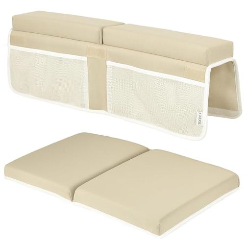 Baby Bath Kneeler and Elbow Rest Pad Set - Thickest Bathtub Kneeler Pad with Memory Foam and Bath Toys Organizer - Ideal Bath Kneeling Pad for Bathing Baby - Relieve Your Knees and Elbows (Beige)