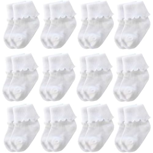 6 &12 Pairs Infant Toddler Baby Kids Turn Cuff Ruffle Cotton Socks