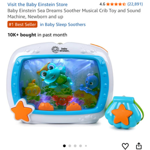 Baby Einstein Sea Dreams Soother Musical Crib Toy and Sound Machine, Newborn and up