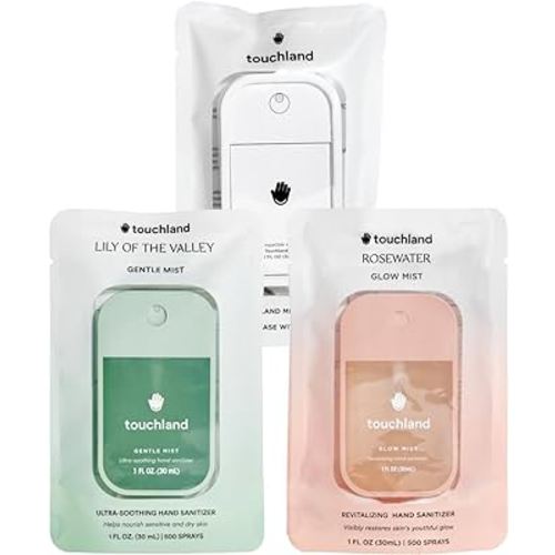 Touchland Glow Mist + Gentle Mist + White Mist Case, Scented and Stylish Hydrating Hand Sanitizer Spray Bundle, Travel Size Friendly