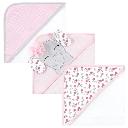 Hudson Baby Unisex Baby Cotton Rich Hooded Towels, Floral Pretty Elephant, One Size