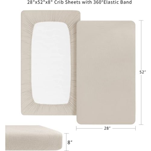 Konssy Muslin Fitted Crib Sheets 100% Cotton Baby Crib Sheets for Standard Crib Mattress (28 X 52 Inches), Soft and Breathable for Boys Girls (Clay)