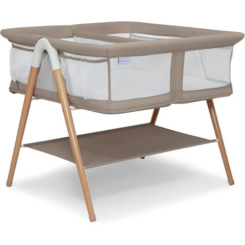 Delta Children Bondi Beechwood Twin Bassinet with PureAir Breathable Mesh Sheet and FSC-Certified Wood, Tan