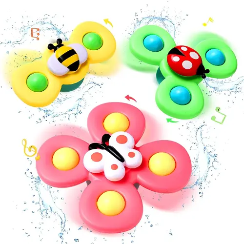 Hooku 3 PCS Baby Bath Spinner Toy with Rotating Suction Cup Spinning Top Toy Animal Spin Sucker Baby Bath Toys Dining Chairs Toys Windmill