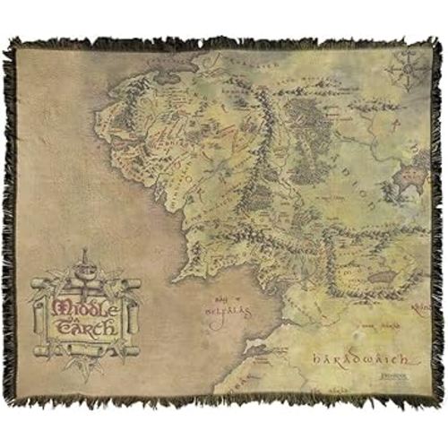 LOGOVISION The Lord of The Rings Blanket, 50"x60" Map of Middle Earth Woven Tapestry Cotton Blend Fringed Throw Blanket