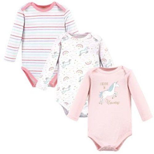 Hudson Baby Infant Girl Cotton Long-sleeve Bodysuits, Glitter Unicorn, 0-3 Months