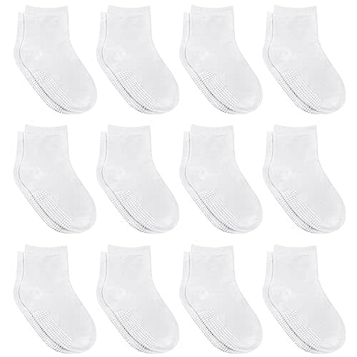 Debra Weitzner Toddler Socks With Grips - 12 Pairs Crew Cotton Grip Socks for Baby Boys Girls Infant's and Kids 6-M - 7 years