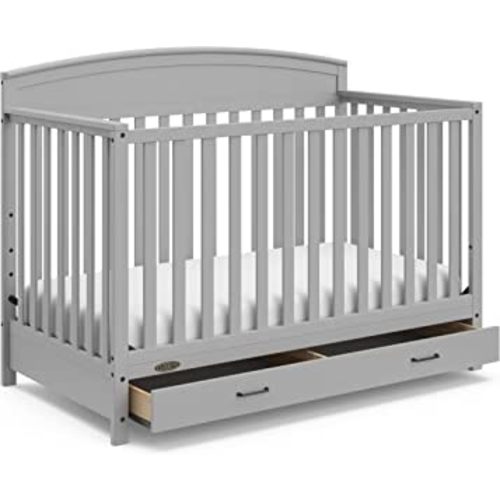 Graco Benton 5-in-1 Convertible Crib with Drawer (Pebble Gray) -Converts from Baby Crib to Toddler Bed, Daybed and Full-Size Bed,Fits Standard Full-Size Crib Mattress, Adjustable Mattress Support Base