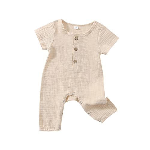Unisex Baby Girls Boys One Piece Romper Sleeveless Button Bodysuit Jumpsuit Shorts Pajamas Clothes Set 0-24M