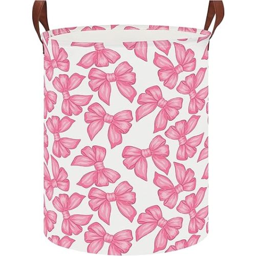Laundry Hamper,Laundry Basket,Baby Nursery Hamper,Waterproof Storage Bin,Clothes Organizer Basket,Room Decor(Big Bowknot)
