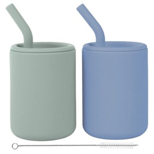 WeeSprout Silicone Baby Cups With Straws and Lids, 4 oz, Set of 2