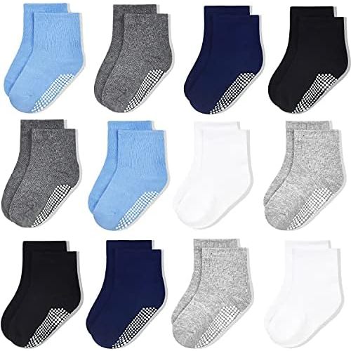 GRPSKCOS Non Slip Baby Toddler Socks 12 Pairs Baby Anti Skid Socks Breathable Crew Socks for Unisex Kids Boys Girls 0-5 Years