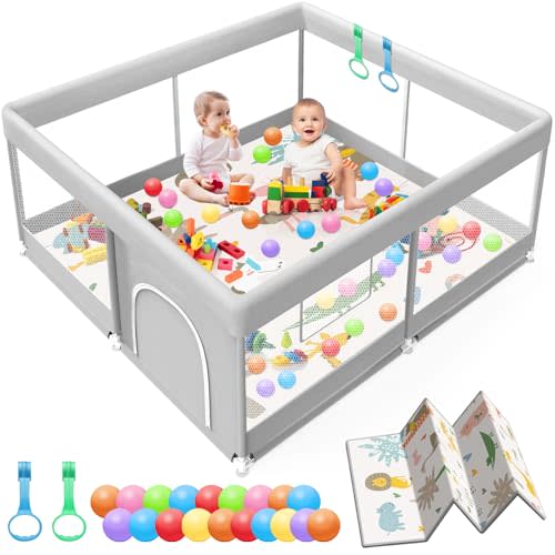 Baby Playpen with Mat, 50x50 Inch Playpen with Mat Waterproof for Babies and Toddlers Play Pen Playards Safety Gate Fence Active Center Indoor
