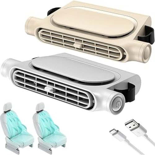 2025 New Car Seat Cooling Fan, Car Rear Seat Headrest Cooling Fan, Mini Portable USB Rechargeable Backseat Cool Fans with 3 Adjustable Wind Speeds for All Cars Vehicle Jeep Van Rv Truck(Beige+White)