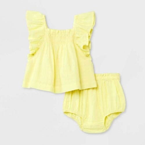 Baby Girls' Dobby Plaid Top & Bloomer Set - Cat & Jack™ Light Yellow 6-9M