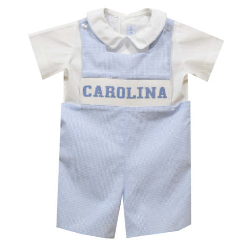 Carolina Smocked Light Blue Gingham Jon Jon and Short Sleeve Shirt
