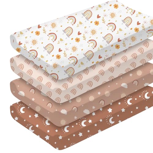 Croknit 4 Pcs Boho Rainbow Changing Pad Cover 32' 'x 17" Soft Changing Table Pad Covers Wipeable Table Mat Diaper Boho Rainbow Nursery Decor for Baby Girls Boys