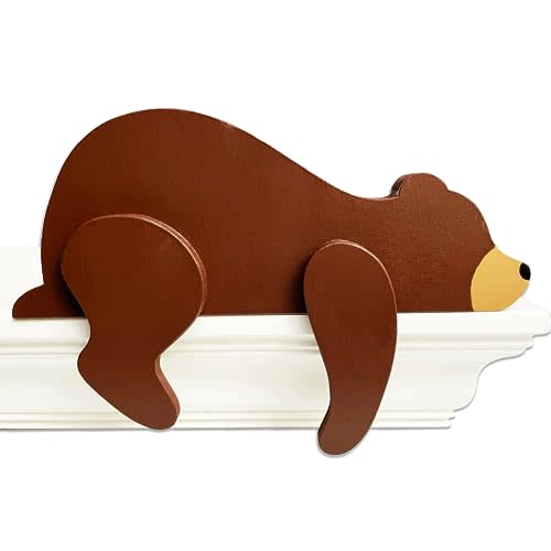 Woodland Nursery Decor For Baby, Black Bear Decoration, Wooden Wilderness Sleeping Bear, Safari Forest Decor For Classroom Bedroom Nursery Room Shelf (Brown)