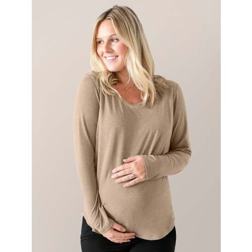 Bamboo Maternity & Nursing Long Sleeve T-shirt | Grey Heather - Kindred Bravely