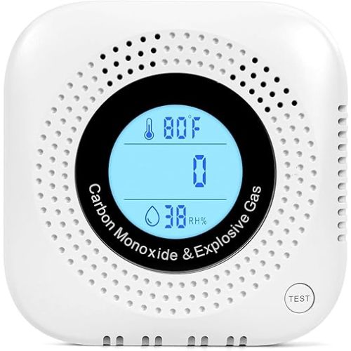 Daffypop Plug-in Carbon Monoxide & Natural Gas Leak Detector, 4-in-1 CO, Methane, Propane Alarm with Temperature & Humidity Monitor for Home, Kitchen, RV, Hotel, Travel – White