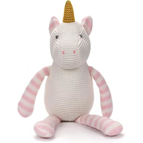 100% Organic Cotton Baby Stuffed Animal, Pink Unicorn Plush for Newborn 7.1"