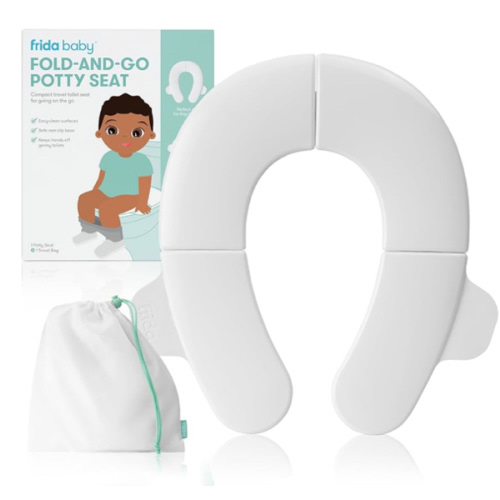 Frida Baby Fold-and-Go Portable Potty Seat for Toilet, Foldable Travel Potty Seat for Toddler, Fits Round & Oval Toilets, Non-Slip Base, Handles, Includes Free Travel Bag