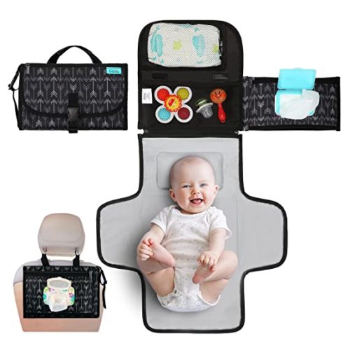 Portable Diaper Changing Pad, Portable Changing pad for Newborn Girl & Boy - Baby Changing Pad with Smart Wipes Pocket – Waterproof Travel Changing Kit - Baby Gift by Kopi Baby - Black Arrow - Black Arrows - Classic