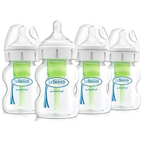 Dr. Brown’s Anti-Colic Options+ Wide Neck Baby Bottles to Reduce Colic, 5 oz, 4 Pack, 0m+ Level 1 Nipple
