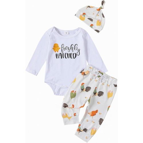 Twopumpkin Infant Baby Boy Farm Letter Bodysuit Romper and Long Pants Newborn Coming Home Outfit Cute Clothes Sets with Hat