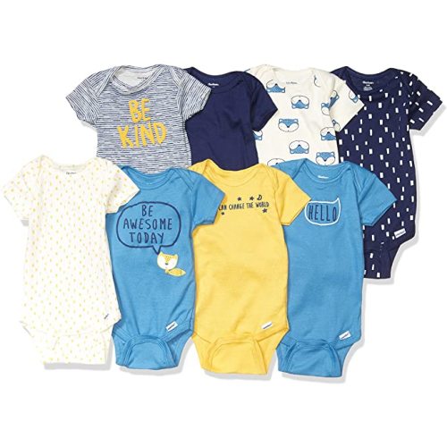 Gerber Baby-Boys 8-Pack Short Sleeve Onesies Bodysuits - 12 Months - Blue Fox