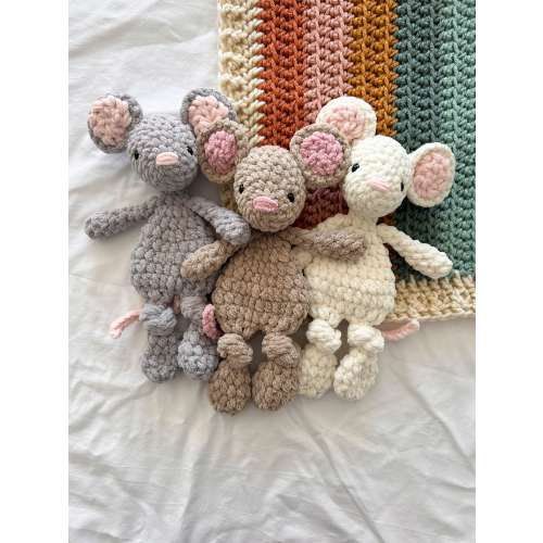 Mini Mouse Snuggler, Crochet Animal Toy, Baby Shower Gift, Mouse Stuffey Lovey
