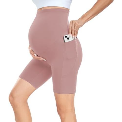 CTHH 4 Pack Maternity Shorts Over Belly with Pockets - 8" Pregnancy Biker Shorts Workout Yoga Pregnant Pants for Women
