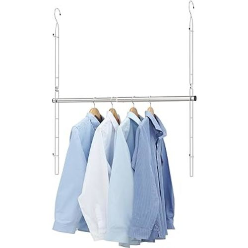 Closet Hanging Rod, Width and Height Adjustable Closet Extender Hanging Rod, Closet Hanging Organizer, Stainless Steel Double Closet Rod, Space-Saving Clothes Hanging Bar -1 Pack
