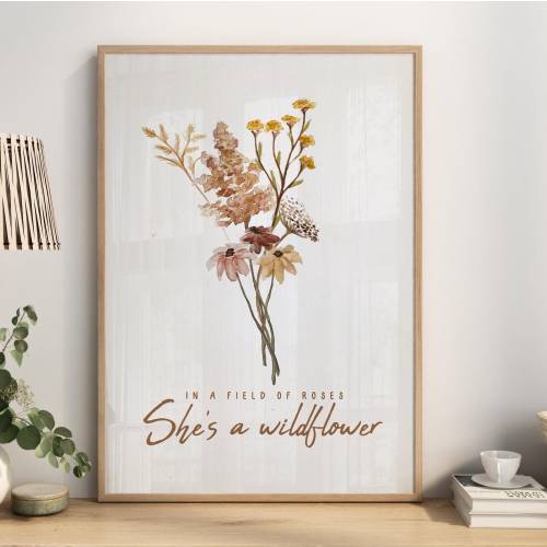 She&#39;s A Wildflower Art Print, Minimal Baby Girl Nursery Décor, Girls Room Wall Art, Wildflower Watercolor
