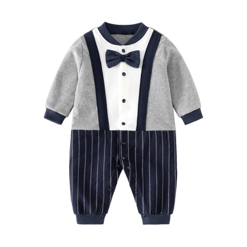 Baby Bowtie Gentleman Grey Romper