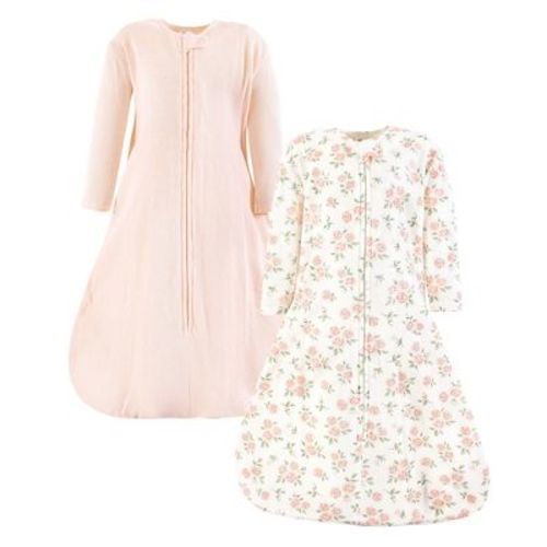 Hudson Baby Girls Thermal Long Sleeve Sleeping Bag 2pk, Soft Pink Sage Rose, 0-6 Months