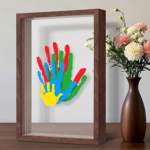 Family Handprint Kit for 4, DIY Craft Keepsake Frame, Hand Print Ornament Kits, Family Gifts for New Parents, Grandparents, New Mom, New Baby, Father's Day, Mother's Day, 6 Non -Toxic Paints