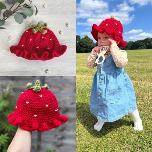 Crochet Baby Strawberry Bucket Hat/ Handmade Sun Hat Gift/ Photoshoot Prop/ Toddler Summer Festival Hat