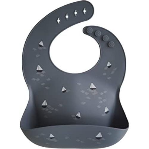 mushie Silicone Baby Bib | Adjustable Fit Waterproof Bibs (Boats)